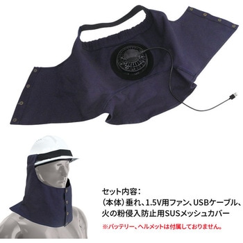 電動ファン付防炎ヘルメット垂れセット ※モバイルバッテリー別売 ブレイン