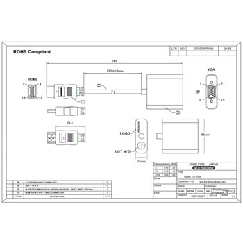 HDMI ro VGA 変換アダプタ Vodaview