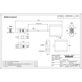 HDMI ro VGA 変換アダプタ Vodaview