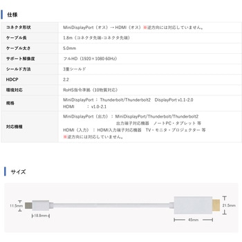 MiniDisplayPort to HDMI ケーブル Vodaview