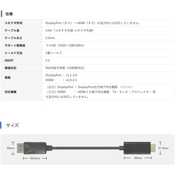 DisplayPort to HDMI ケーブル Vodaview