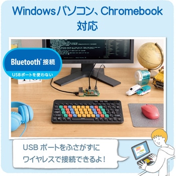 キーボード 無線 Bluetooth メンブレン式 ミニサイズ コンパクト カラー キーボード Caps Lock機能無効化スイッチ 【 Windows PC Chromebook 対応 】 抗菌 エレコム