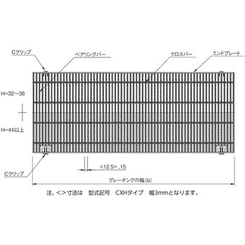 Cクリップ付騒音防止用スチールグレーチング 中部コーポレーション グレーチング 通販モノタロウ Cxhbc332 2