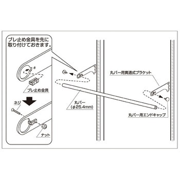 システム什器 貫通式丸バー(Φ25.4mm)セット スリット芯々58.8cm用 W60cm - ストア・エキスプレス