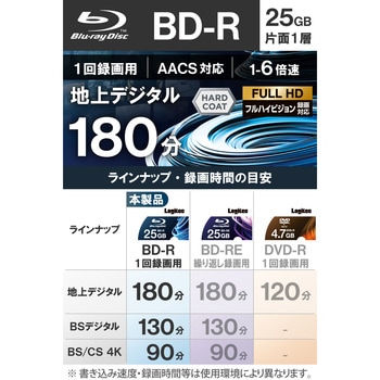 ブルーレイディスク Blu-ray 6倍速 1回録画用 記録用 25GB スピンドルケース 50枚入り ロジテック