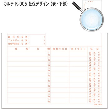 カルテ用紙 1号(診療録) 社保 (保険証添付欄ありタイプ) 金鵄製作所