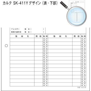 カルテ用紙 1号(診療録) 保険証添付欄あり・2穴あきタイプ 金鵄製作所
