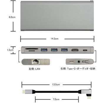 Type-C to マルチ Dock Hub アダプタ ケーブル収納タイプ Vodaview