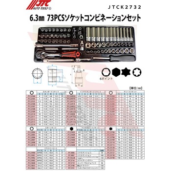 6.3mm 73PCSソケットコンビネーションセット JTC