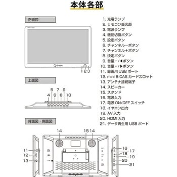 DPTV-L140(B) ポータブルテレビ 1台 YAMAZEN(山善) 【通販サイトMonotaRO】