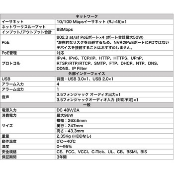 防犯カメラ レコーダー NVR PoE対応 4チャンネル 4K リモート H.265 プラグインフリー 保証3年 ND9213P Vivotek