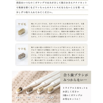 柔らかい天然毛歯ブラシ ミガケンデ 斜めカット植毛 ヤギ&ウマ 小型犬用 MIGAKENDE