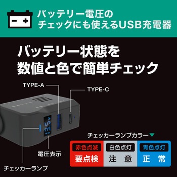 スリムポート ディレクション USB+Type-C+バッテリーチェッカー - 槌屋ヤック