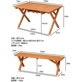 杉材 BBQテーブル&ベンチセット (コンロスペース付) 不二貿易