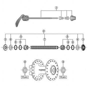 Y2T398040 ハブ軸組立品(軸長108mm/ 玉間100mm) 1個 SHIMANO(シマノ