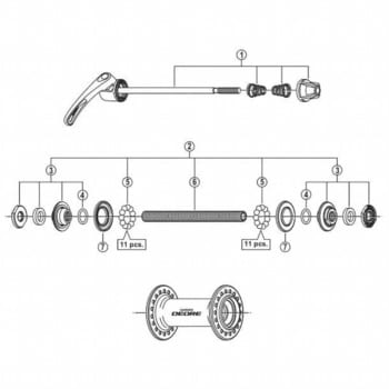 Y2TR98010 ハブ軸組立品(軸長108mm/玉間100mm) 1個 SHIMANO(シマノ