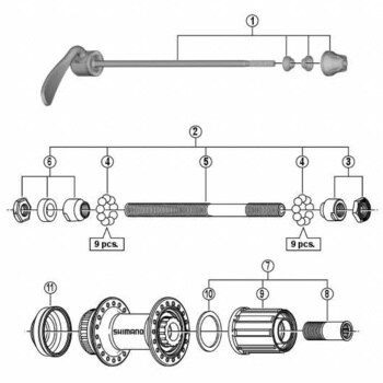 Y3TE98010 ハブ軸組立品(軸長146mm / 玉間135mm) 1個 SHIMANO(シマノ