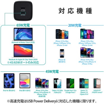 USB Type-C 充電器 PD PPS対応 合計出力65W Type C×2 折りたたみプラグ 小型 軽量 エレコム