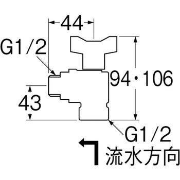 ナット付逆止付アングルボールバルブ