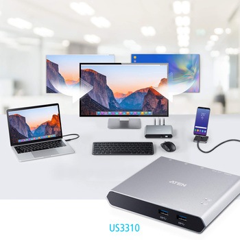 2ポート USB-C Gen 1ドッキングスイッチ(電源パススルー対応) - ATEN