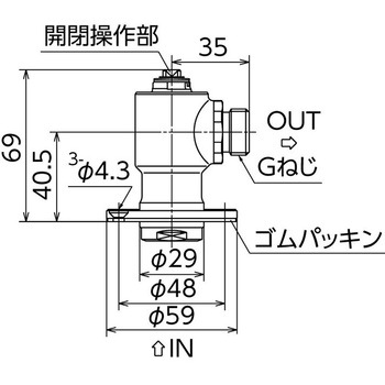 WB11L型 流量調整ボールバルブ フランジ付アングルボールバルブ ドライバー式 オンダ製作所