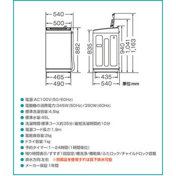 HW-T45C 全自動洗濯機 1台 Hisense(ハイセンス) 【通販サイトMonotaRO】