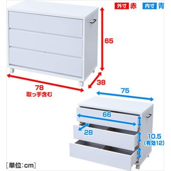 ECSR-3DR(WH) 押入れ収納ラック キャスター付き 引き出しタイプ