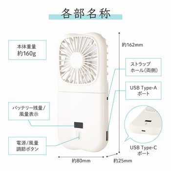 バッテリー機能つき4WAYハンディファン スマホ充電可能 スマホスタンド 風量調整 首掛け LEPLUS NEXT