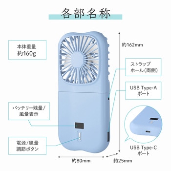 バッテリー機能つき4WAYハンディファン スマホ充電可能 スマホスタンド 風量調整 首掛け LEPLUS NEXT