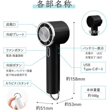 冷却プレートつきハンディファン カラビナ内蔵 スタンド機能 5段階風量調整 LEPLUS NEXT