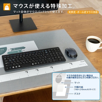 斜めカット デスクマット 下敷き付き グレー 半光沢 マウス対応 軟質 PLUS(プラス)[文具]
