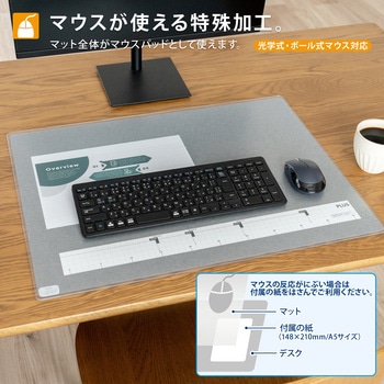 斜めカット デスクマット 下敷き付き グレー 半光沢 マウス対応 軟質 PLUS(プラス)[文具]