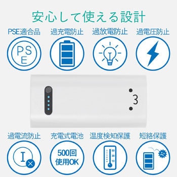 モバイルバッテリー/リチウムイオン電池/おまかせ充電対応/Type-C入力対応/6400mAh/2．6A