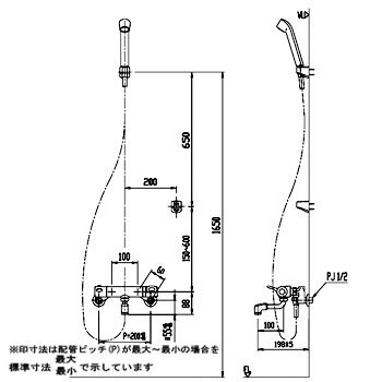 サーモスタット付シャワーバス水栓(13mm)