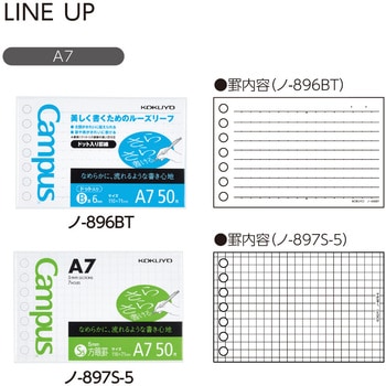 キャンパスルーズリーフ(さらさら書ける)5mm方眼罫 A7 50枚 コクヨ