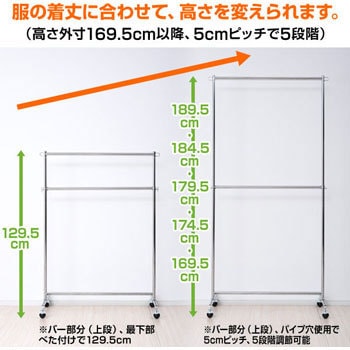 YIH-2S(MWH) 頑丈ハンガーラック 2段 キャスター付き 1台 YAMAZEN(山善