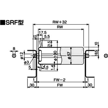 スチール製ツバ付きローラ単体 SRF型(シャフトなし) オークラ輸送機