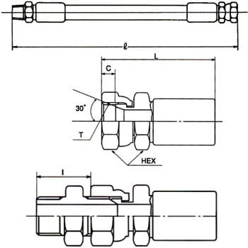 ハイドロリックホース K-210-06(両端金具05+アダプタ付) 十川ゴム 油圧 