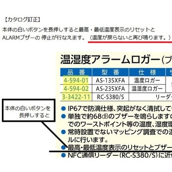 AS-235XFA 温湿度アラームロガー ブザー付 アズワン -40～+80