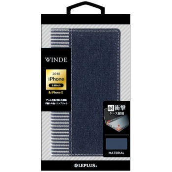 iPhone XS/iPhone X  デニムフラップケース「WINDE」 ストラップホール付 スタンド機能 LEPLUS