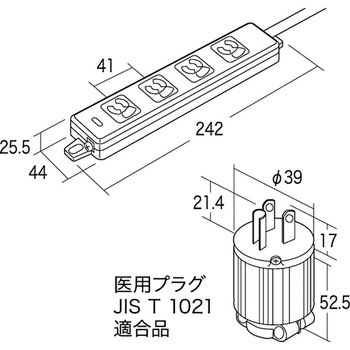 医用接地プラグ付き電源タップ サンワサプライ