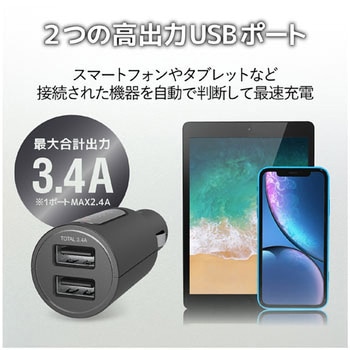 FMトランスミッター/Bluetooth/USB2ポート付/3．4A/おまかせ充電/4チャンネル エレコム