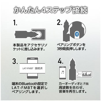 FMトランスミッター/Bluetooth/USB2ポート付/3．4A/おまかせ充電/4チャンネル エレコム
