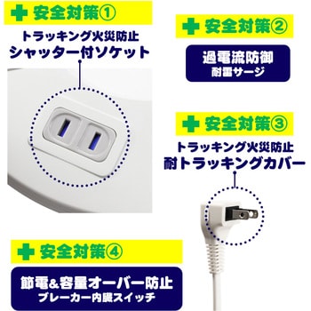 コード付 丸形タップ 集中スイッチ 雷ガード AC USB3個口 2m ELPA 2P