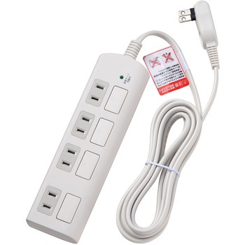 耐雷フラットスイッチ付タップ 独立スイッチ ホコリ防止シャッター付き トラッキング 火災予防 ELPA