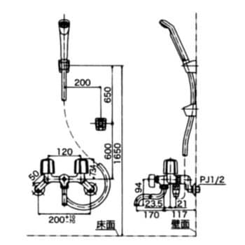 KF100N2W 一時止水付2ハンドルシャワー KF104 1個 KVK 【通販サイト