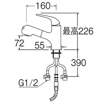 K3703JV-13 シングルスプレー混合栓(洗髪用) SANEI 取付穴径36～40mm