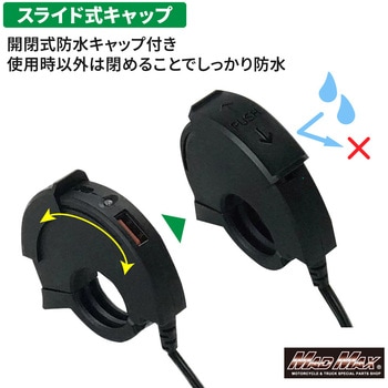 バイク用 スリムUSB電源 TYPE-A+TYPE-C 2ポート 防水キャップ付 MAD MAX(マッドマックス)