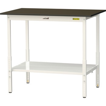 ワークテーブルLABシリーズ 高さ調整タイプ 全面棚板付 指紋レスメラミン天板 H900～1200mm ヤマテック