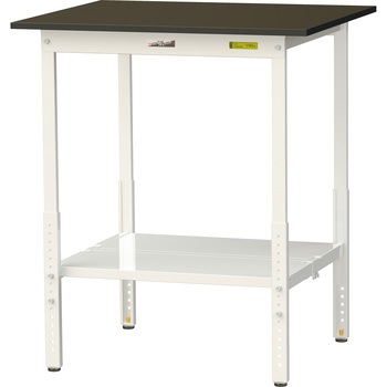 ワークテーブルLABシリーズ 高さ調整タイプ 全面棚板付 指紋レスメラミン天板 H900～1200mm ヤマテック